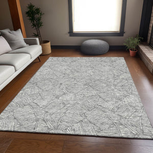 HomeRoots 10' Gray and Ivory Floral Area Rug - Washable, UV Protected, Stain Resistant for Family Homes 672605