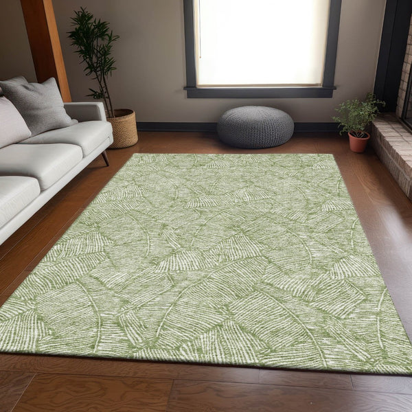 HomeRoots 5' X 8' Green and Ivory Floral Area Rug with Stain Resistance, UV Protection, and Easy Care Design 672607