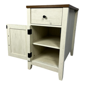 English Elm Farmhouse Nightstand with Charging Station and Barn Door Drawer — USB-C, AC Outlets, Compact Storage Brown+White W1412P230407