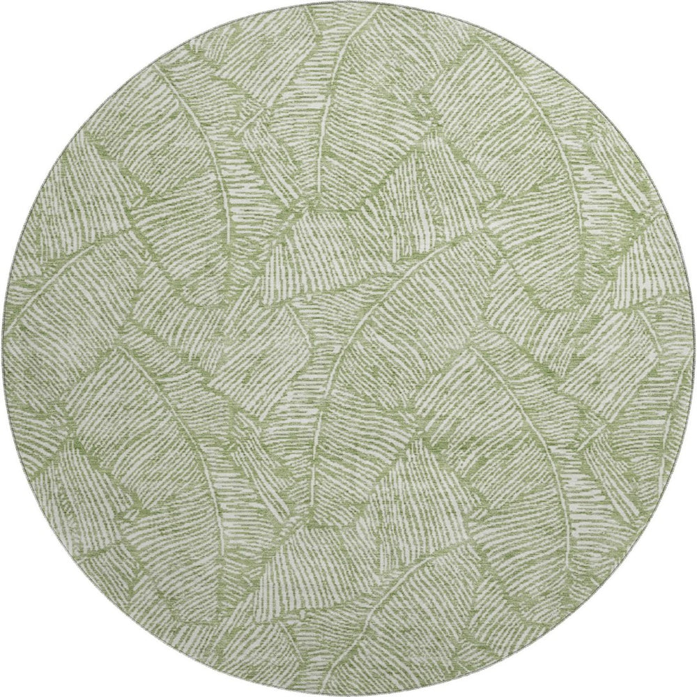 HomeRoots 8' Green and Ivory Floral Round Rug – Durable, Washable, UV-Protected, Ideal for High-Traffic Areas 672608