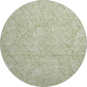HomeRoots 8' Green and Ivory Floral Round Rug – Durable, Washable, UV-Protected, Ideal for High-Traffic Areas 672608
