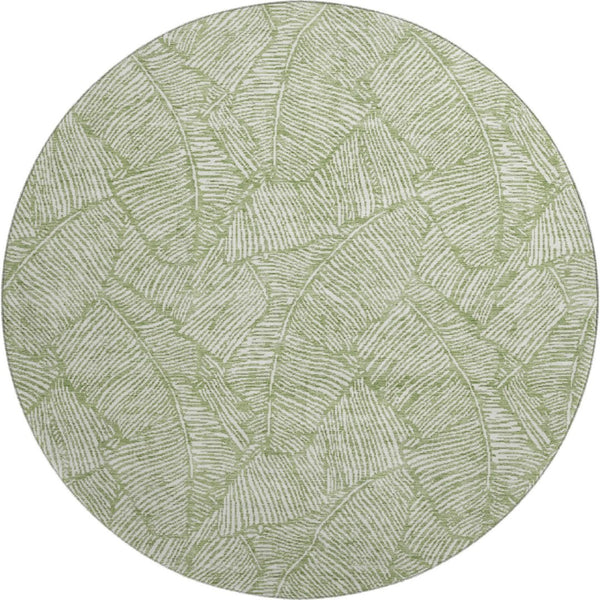 HomeRoots 8' Green and Ivory Floral Round Rug – Durable, Washable, UV-Protected, Ideal for High-Traffic Areas 672608