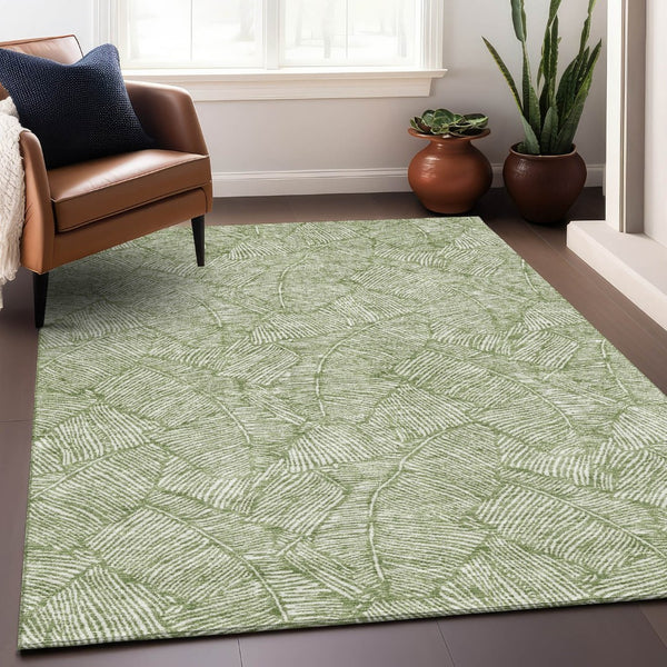 HomeRoots 8' X 10' Green and Ivory Floral Area Rug - Durable, Stain-Resistant with UV Protection for Homes 672609