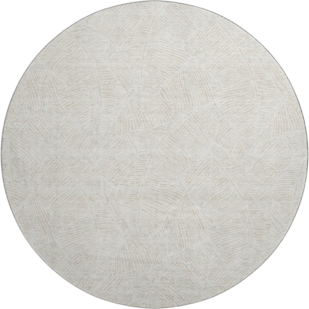 HomeRoots 8' Ivory and Beige Floral Round Rug - Washable, UV Protected, Durable for Busy Homes and Families 672614