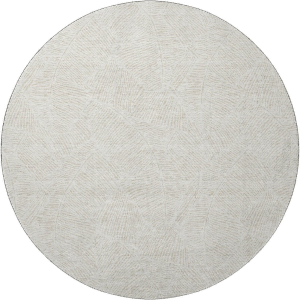HomeRoots 8' Ivory and Beige Floral Round Rug - Washable, UV Protected, Durable for Busy Homes and Families 672614