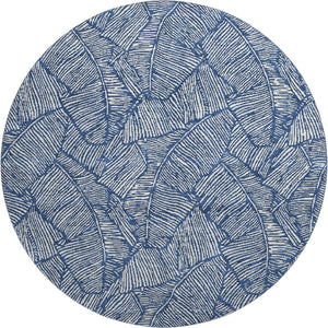 HomeRoots 8' Navy Blue and Ivory Floral Round Rug - UV Protected, Stain-Resistant, Durable for High Traffic Areas 672620