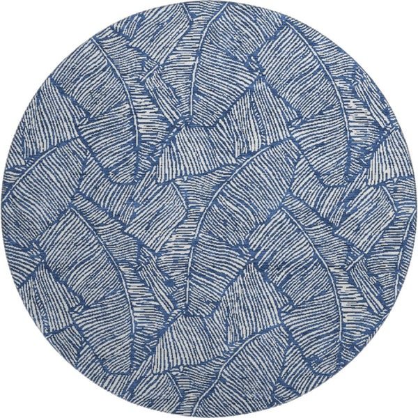 HomeRoots 8' Navy Blue and Ivory Floral Round Rug - UV Protected, Stain-Resistant, Durable for High Traffic Areas 672620