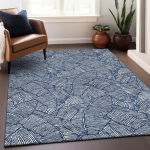 HomeRoots 10' X 14' Navy Blue and Ivory Floral Area Rug - Washable, UV-Protected, Stain Resistant, Durable Design 672623