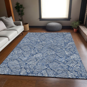 HomeRoots 10' X 14' Navy Blue and Ivory Floral Area Rug - Washable, UV-Protected, Stain Resistant, Durable Design 672623
