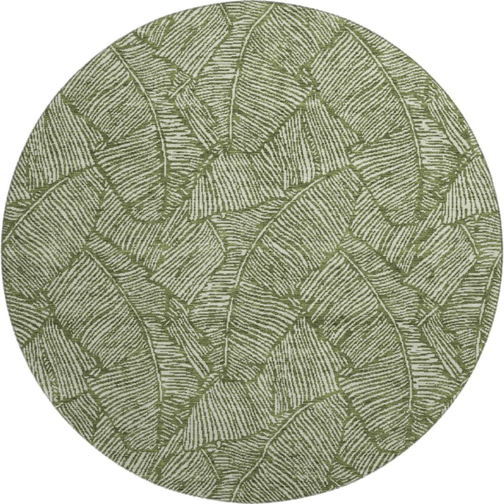 HomeRoots 8' Olive Green Floral Washable Round Rug - UV Protected, Durable, Stylish for Home & Outdoors 672626