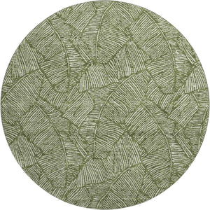 HomeRoots 8' Olive Green Floral Washable Round Rug - UV Protected, Durable, Stylish for Home & Outdoors 672626