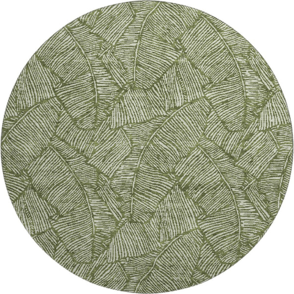 HomeRoots 8' Olive Green Floral Washable Round Rug - UV Protected, Durable, Stylish for Home & Outdoors 672626