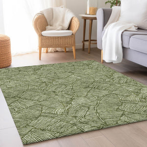 HomeRoots 9' X 12' Olive Green & Ivory Floral Area Rug - Washable, UV Protected, Stain Resistant, Durable Design 672628