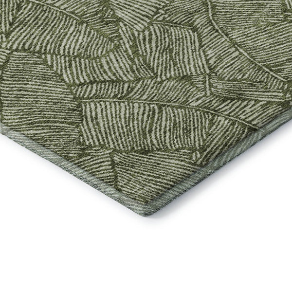 HomeRoots 9' X 12' Olive Green & Ivory Floral Area Rug - Washable, UV Protected, Stain Resistant, Durable Design 672628