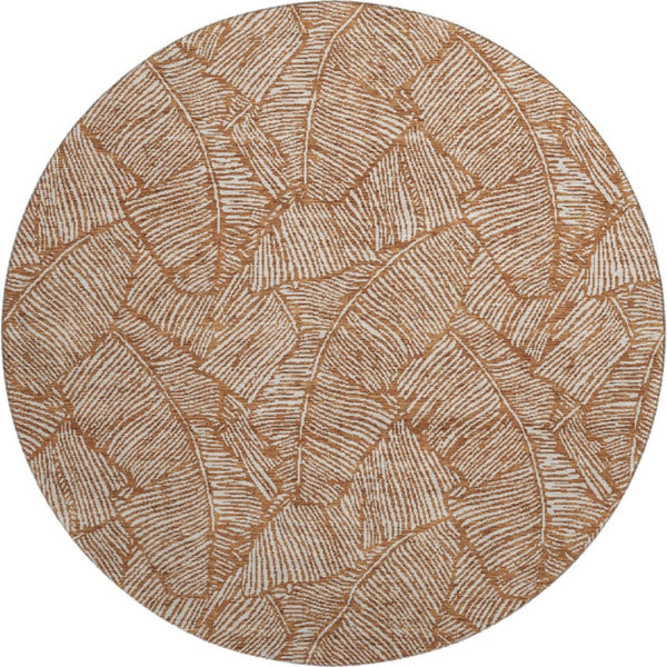 HomeRoots 8' Washable Round Rug in Rust & Beige Floral Design - UV Protected, Stain Resistant for Family Homes 672632
