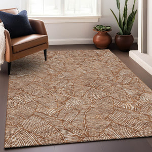HomeRoots 8' X 10' Floral Area Rug in Rust & Beige - Washable, UV Protected, Stain-Resistant & Durable Design 672633