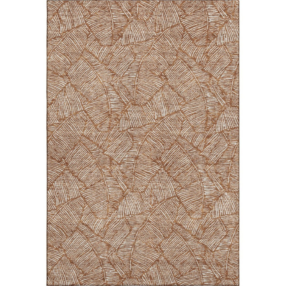 HomeRoots 8' X 10' Floral Area Rug in Rust & Beige - Washable, UV Protected, Stain-Resistant & Durable Design 672633