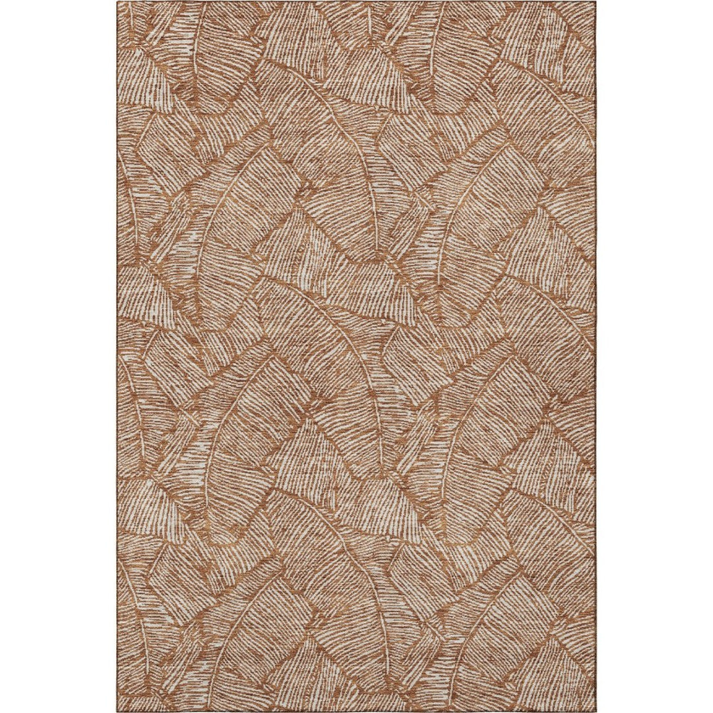 HomeRoots 9' X 12' Floral Washable Area Rug in Rust and Beige - Durable, Stain Resistant, UV Protected Design 672634