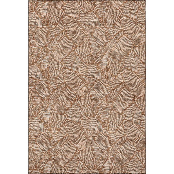 HomeRoots 9' X 12' Floral Washable Area Rug in Rust and Beige - Durable, Stain Resistant, UV Protected Design 672634