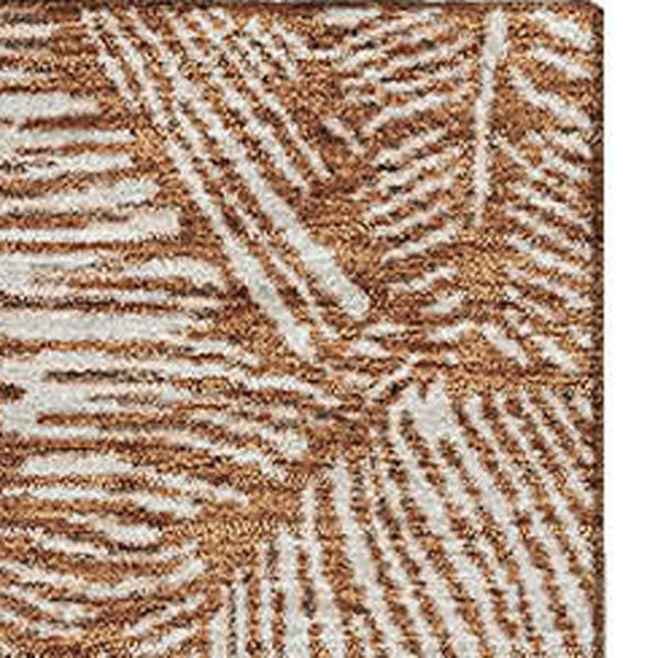 HomeRoots 10' X 14' Floral Area Rug in Rust and Beige - Washable, UV-Protected, Stain-Resistant Design for Homes 672635