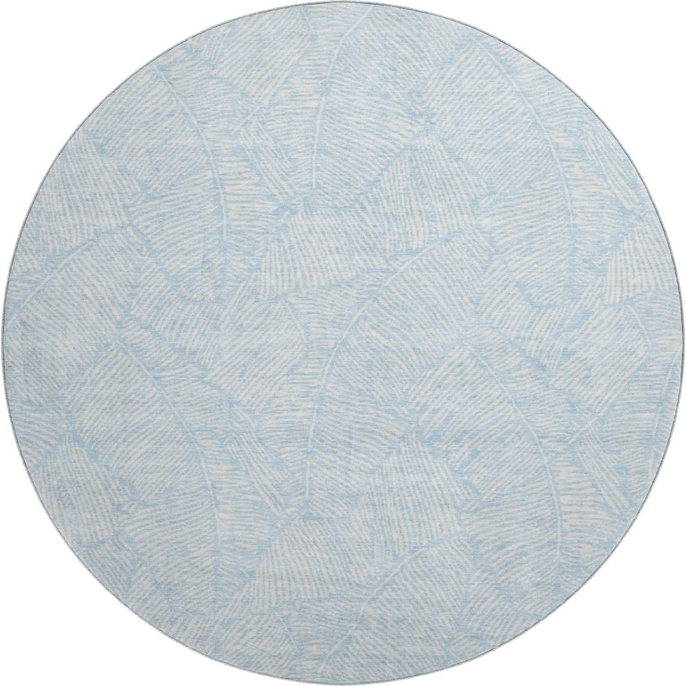 HomeRoots 8' Sky Blue Floral Washable Round Rug - Durable, Stain-Resistant, UV Protected for Home Elegance 672638