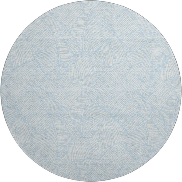 HomeRoots 8' Sky Blue Floral Washable Round Rug - Durable, Stain-Resistant, UV Protected for Home Elegance 672638