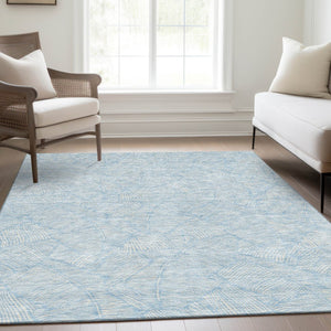 HomeRoots 8' X 10' Sky Blue & Ivory Floral Area Rug - Washable, UV Protected, Stain Resistant for Busy Homes 672639