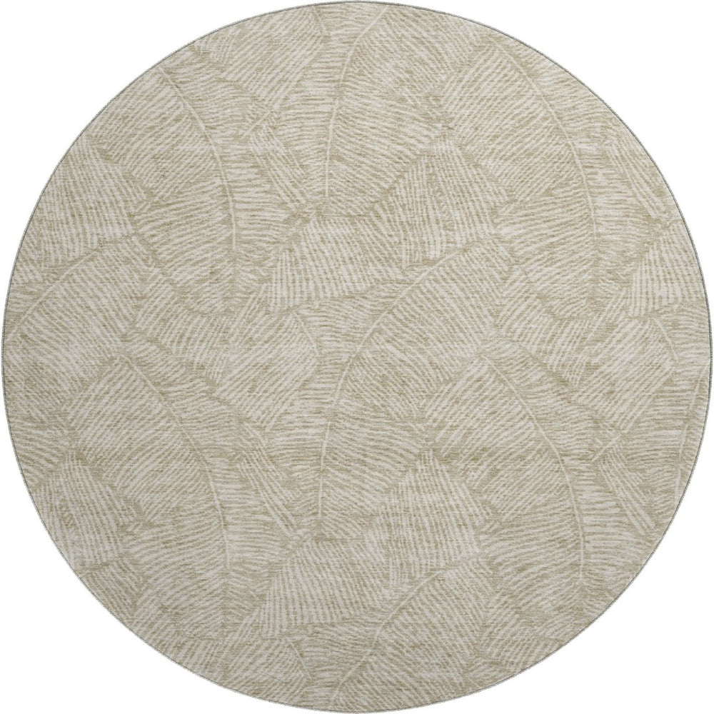 HomeRoots 8' Taupe and Beige Floral Round Rug - Washable, UV-Protected, Durable & Stain-Resistant Design! 672644