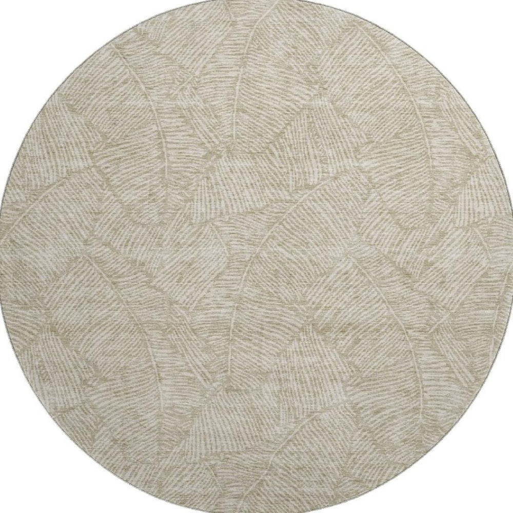 HomeRoots 8' Taupe and Beige Floral Round Rug - Washable, UV-Protected, Durable & Stain-Resistant Design! 672644