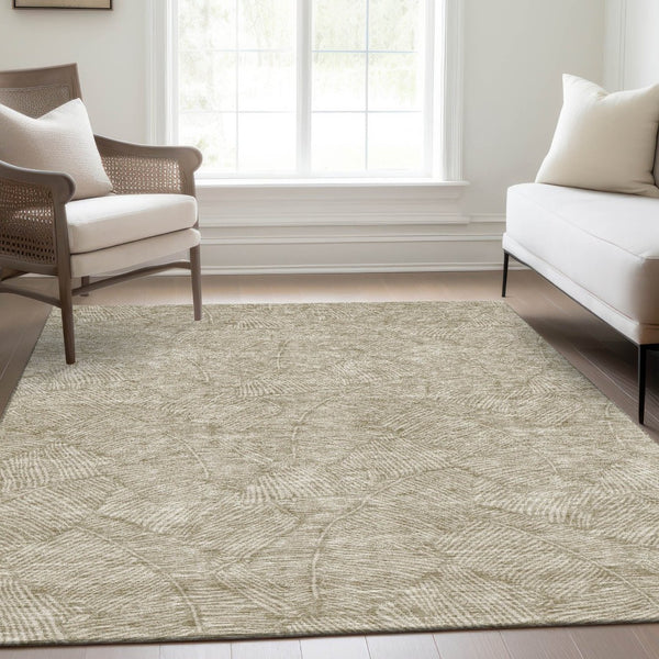 HomeRoots 10' X 14' Taupe and Beige Floral Area Rug - Durable, Washable, UV Protected for Stylish Living Spaces 672647