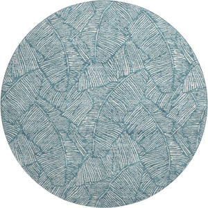 HomeRoots 8' Teal And Ivory Floral Round Rug - Durable, Stain-Resistant, UV-Protected for Indoor-Outdoor Use 672650
