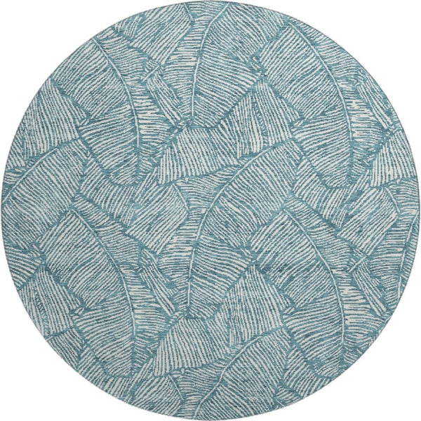 HomeRoots 8' Teal And Ivory Floral Round Rug - Durable, Stain-Resistant, UV-Protected for Indoor-Outdoor Use 672650