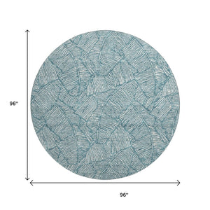 HomeRoots 8' Teal And Ivory Floral Round Rug - Durable, Stain-Resistant, UV-Protected for Indoor-Outdoor Use 672650