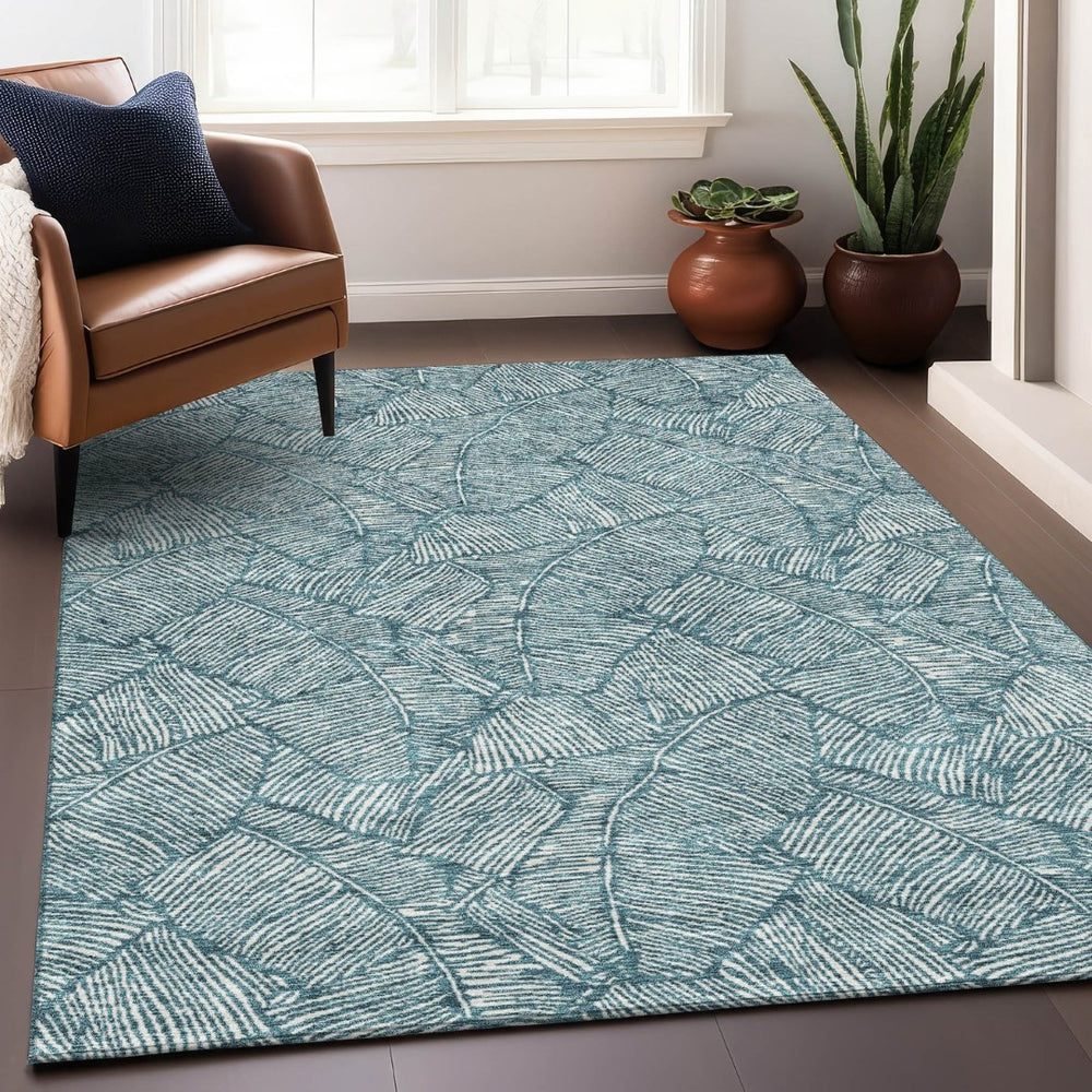 HomeRoots 9' X 12' Teal and Ivory Floral Area Rug – Washable, Stain-Resistant, UV Protected for High Traffic Homes 672652