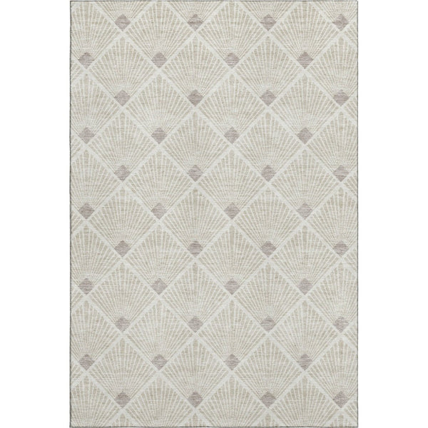 HomeRoots 5' X 8' Beige And Tan Abstract Geometric Washable Area Rug - Stain Resistant & UV Protected Design 672655