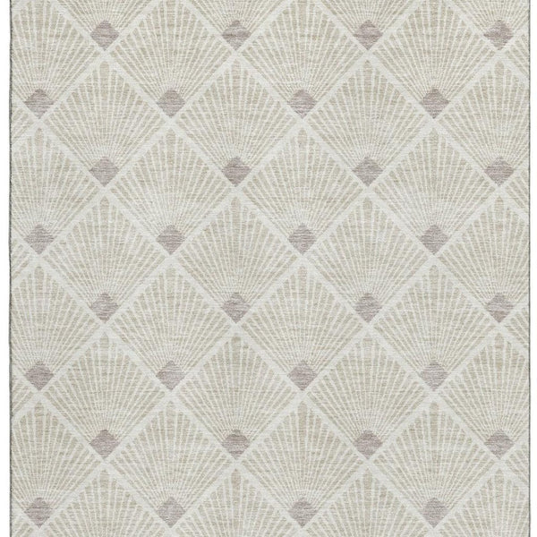 HomeRoots 5' X 8' Beige And Tan Abstract Geometric Washable Area Rug - Stain Resistant & UV Protected Design 672655