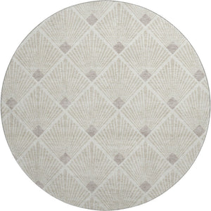 HomeRoots 8' Beige and Tan Abstract Geometric Round Rug - Washable, UV Protected, Stain Resistant & Soft 672656