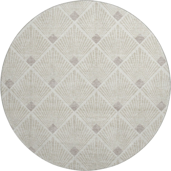 HomeRoots 8' Beige and Tan Abstract Geometric Round Rug - Washable, UV Protected, Stain Resistant & Soft 672656