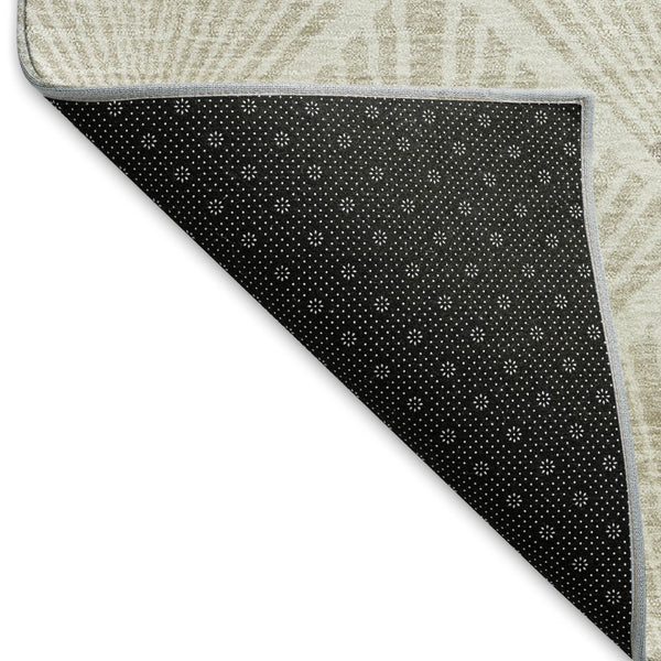 HomeRoots 8' Beige and Tan Abstract Geometric Round Rug - Washable, UV Protected, Stain Resistant & Soft 672656