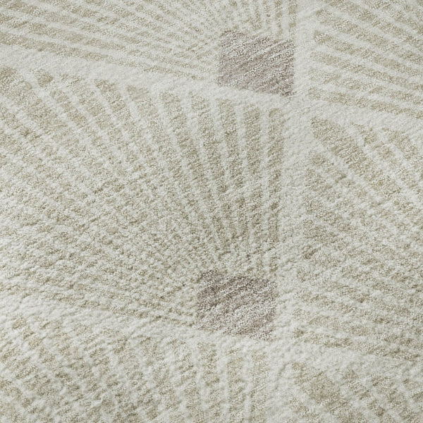 HomeRoots 8' Beige and Tan Abstract Geometric Round Rug - Washable, UV Protected, Stain Resistant & Soft 672656
