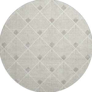HomeRoots 8' Beige and Tan Abstract Geometric Round Rug - Washable, UV Protected, Stain Resistant & Soft 672656