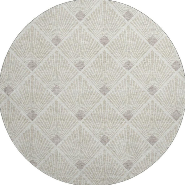 HomeRoots 8' Beige and Tan Abstract Geometric Round Rug - Washable, UV Protected, Stain Resistant & Soft 672656