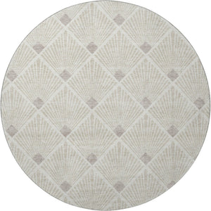 HomeRoots 8' Beige and Tan Abstract Geometric Round Rug - Washable, UV Protected, Stain Resistant & Soft 672656