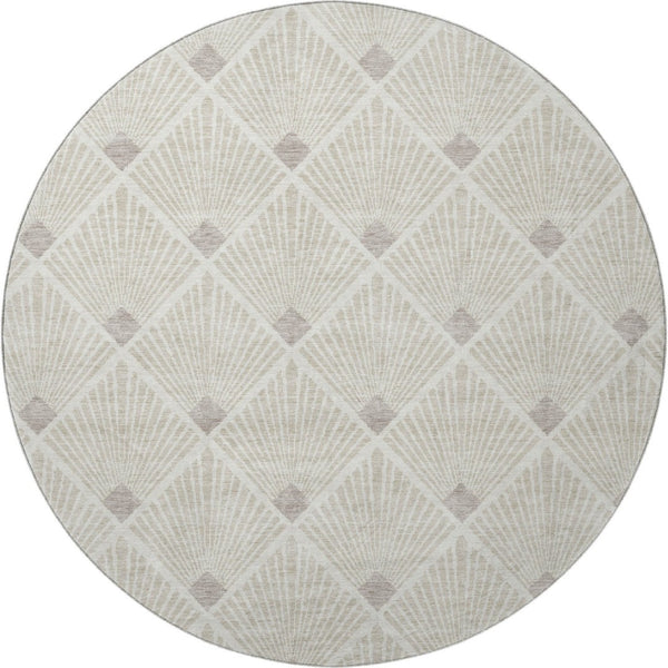 HomeRoots 8' Beige and Tan Abstract Geometric Round Rug - Washable, UV Protected, Stain Resistant & Soft 672656