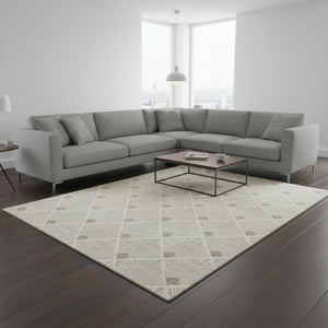 HomeRoots 8' X 10' Beige and Tan Abstract Area Rug with UV Protection - Durable, Washable, and Stylish Focal Point 672657