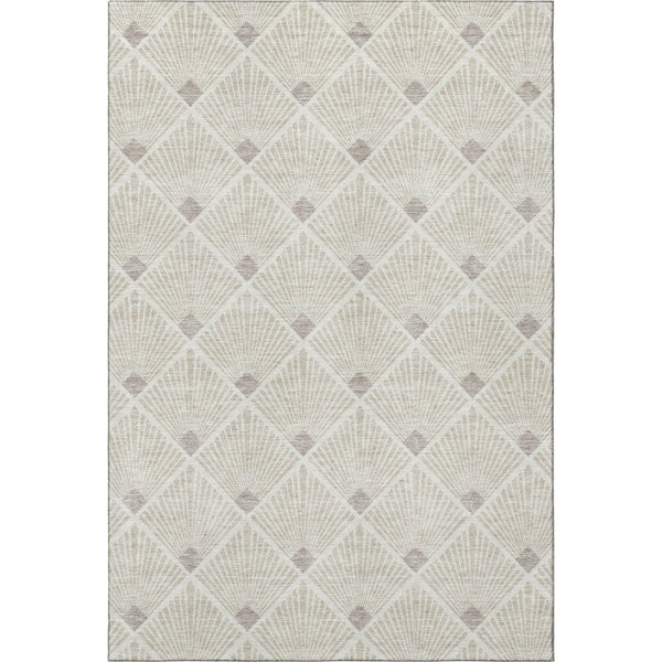 HomeRoots 9' X 12' Beige and Tan Abstract Geometric Area Rug - Washable, UV Protected, Stain Resistant Design 672658