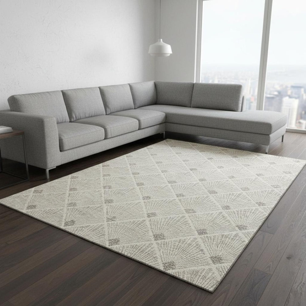 HomeRoots 10' Stylish Beige & Tan Abstract Geometric Area Rug – Washable, UV Protected, Stain-Resistant Design! 672659
