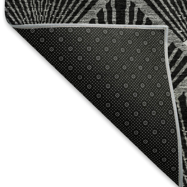 HomeRoots 5' X 8' Black and Ivory Abstract Geometric Area Rug - Washable, UV Protected, Stain Resistant Design 672661