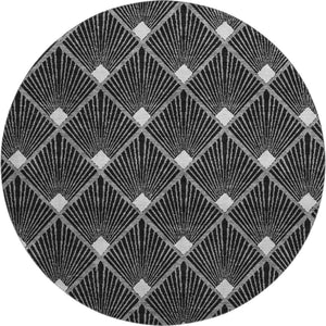 HomeRoots 8' Black and Ivory Abstract Geometric Round Rug - Washable, UV Protected, Durable for High-Traffic Areas 672662