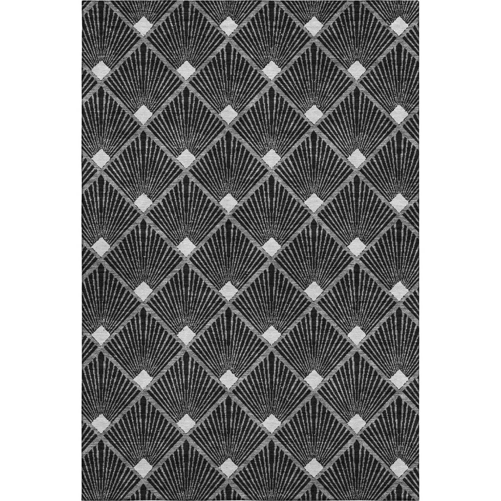 HomeRoots 9' X 12' Black And Ivory Abstract Geometric Washable Area Rug - Stylish, Durable, UV Protected Design 672664